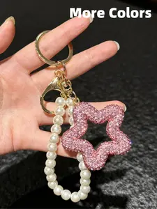 Star Bag Charm Keychain, Macaron Color, Minimalist Style, Hollow Five-Pointed Star Design, Backpack Accessory, Phone Strap, Gift Choice, Keychain Jewelry, Rhinestone Keychain