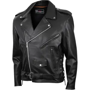 Mens Premium Cowhide Conceal Carry Insulated Liner Side Laces Classic MC Motorcycle Biker Black Leather Jacket