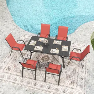 Modern 6-Piece Outdoor Dining Chairs Set - Wide Seat, 350lb Capacity per Chair, Waterproof Teslin Fabric, Rust-Resistant Metal Frame, Ergonomic Design, Ideal for Patio, Garden Use