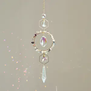 Crystal Sun Catcher, Hanging Suncatcher with Colorful Stone, Handmade Rainbow Maker Indoor Outdoor Decor for Window Bedroom Courtyard Garden, Bless Gift