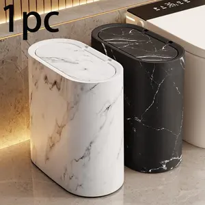 Space-Saving Rectangular Trash Can with Lid, Large Capacity Thin Design, Ideal for Small Apartments, Bathroom, Kitchen, Modern Style, Bathroom Trash Cans
