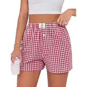 ANRABESS Boxer Shorts for Women Gingham Pajama 2026 Summer Casual Lounge Sleep Plaid Shorts Y2K Summer Outdoor Fashion Pjs Beach Bottoms