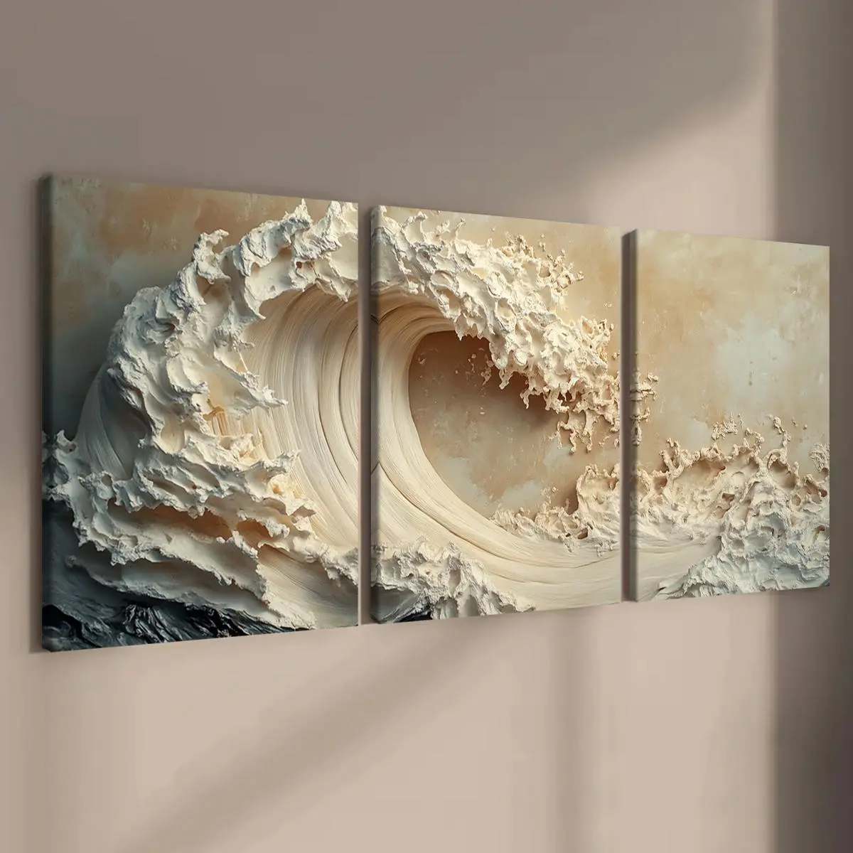 3-Piece Wooden Frame Canvas Prints Wall Art Set, Beach Landscape Sea Wave Poster, Nature Scenery Decor for Living Room & Bedroom, Modern Home Decor, Ocean Inspired Design