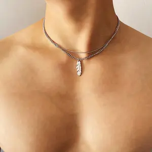 Titanium steel double layer snake bone chain feather necklace clavicle chain daily wear