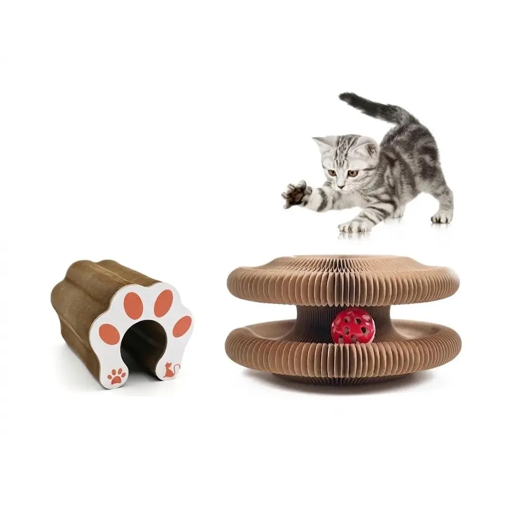 Cardboard Magic Organ Cat Scratch Board - Compact Size Scratching Pad with Ball, Claw Grinding Kitten Toy, Furniture Protector, Encourages Physical Activity, Provides Engaging Experience (1 Count)
