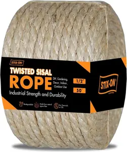 Twisted Sisal Rope – 50' X 1/2" Sisal Twine – Multipurpose Rope for Cat Scratcher, DIY Projects, Gardening, Arts & Crafts – Industrial Strength Natural Sisal String Rope (1/2 Inch X 50 Feet)