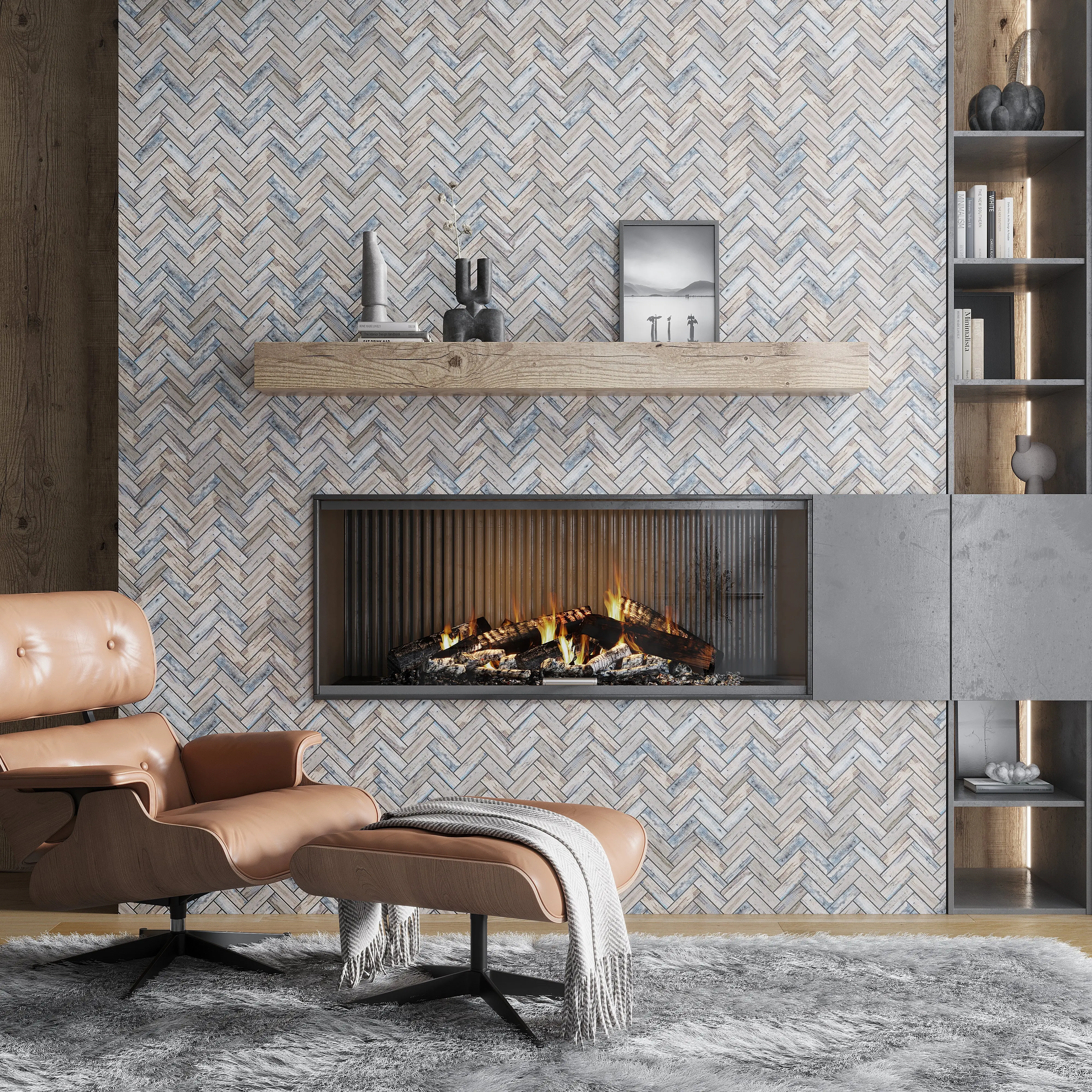 Beige 11x13 Matte Herringbone Recycled Glass Mosaic Tile (8 Cases, 77.04 sq ft/Pallet)