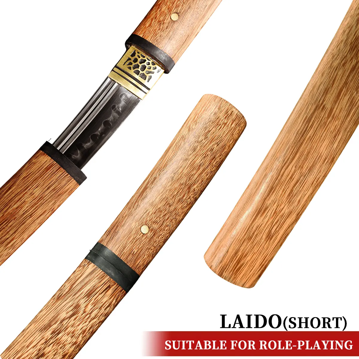 Vintage Wooden-Metal Craft Replica Wakizashi, Iaido Style Fencing Decorative Art Piece, Home Decoration Collectible for Home Display & Cosplay Prop