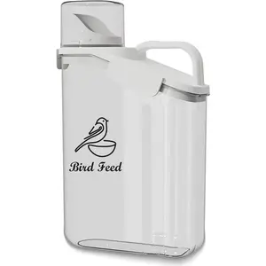 Portable Clear Plastic 3 Qt/2.8 L Airtight Bird Seed Storage Container with Measuring Cup BPA Free White Squirrel Proof for Storing Sunflower Seed