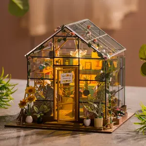 Miniature Dollhouse Kit DIY Flower House Building Model Toy, Wooden Craft Gift for Women Girls, Home Bedroom Decoration with Furniture Set