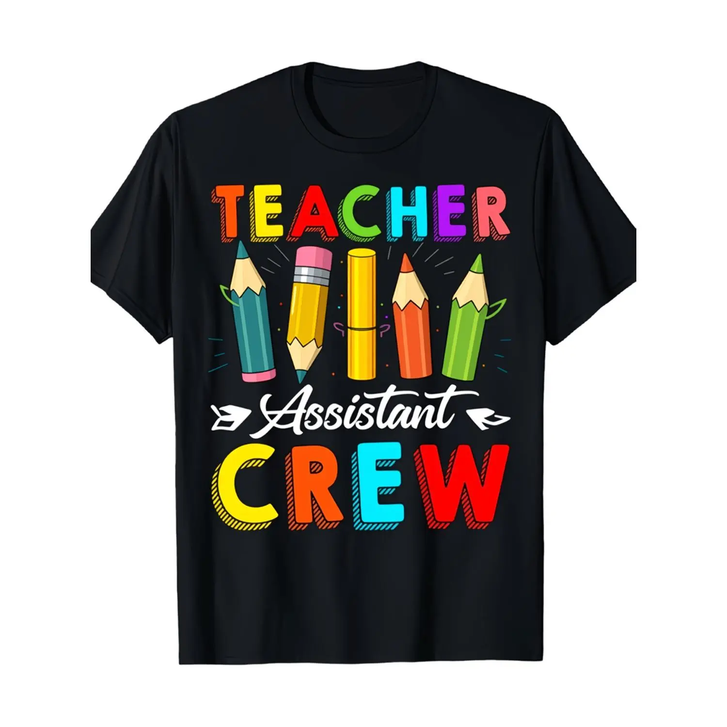 Men's & Women's 100% Cotton Teacher Assistant T-Shirt - Loose Fit Short Sleeve Pencil Print Tee Suitable for Educator Apparel, Casual Wear, Funny Gift for Teachers, Events, Pencil & Supplies Design, Unisex Apparel