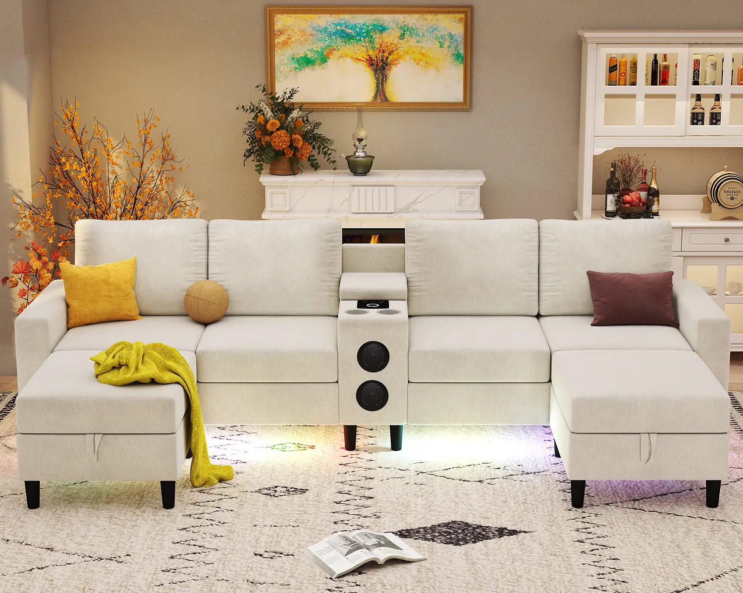 【Summer Sale】Living Room Chenille Fabric Sofa Sets – Family-Friendly Indoor Furniture with Built-in Speakers for Daily Leisure, Kids Play & Family Gatherings