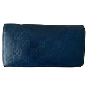 Pre-owned Louis Vuitton Brazza Small Leather Goods damier Blue leather wallet CA0134 authentic with COA 3.8x 7.25