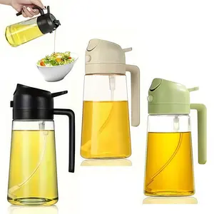 3PCS White Black Green Drip Proof Oil Proof Glass Oil Dispenser Gravity Open Close Spray Pour Dual Use 3D Wide Angle Spray Precise Oil Control Cooking Bottle