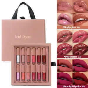 12-Piece Lip Oil Set Gift Box Design Matte Gloss Pearl Texture Lipstick Suitable All Skin Tones Perfect Gift Choice