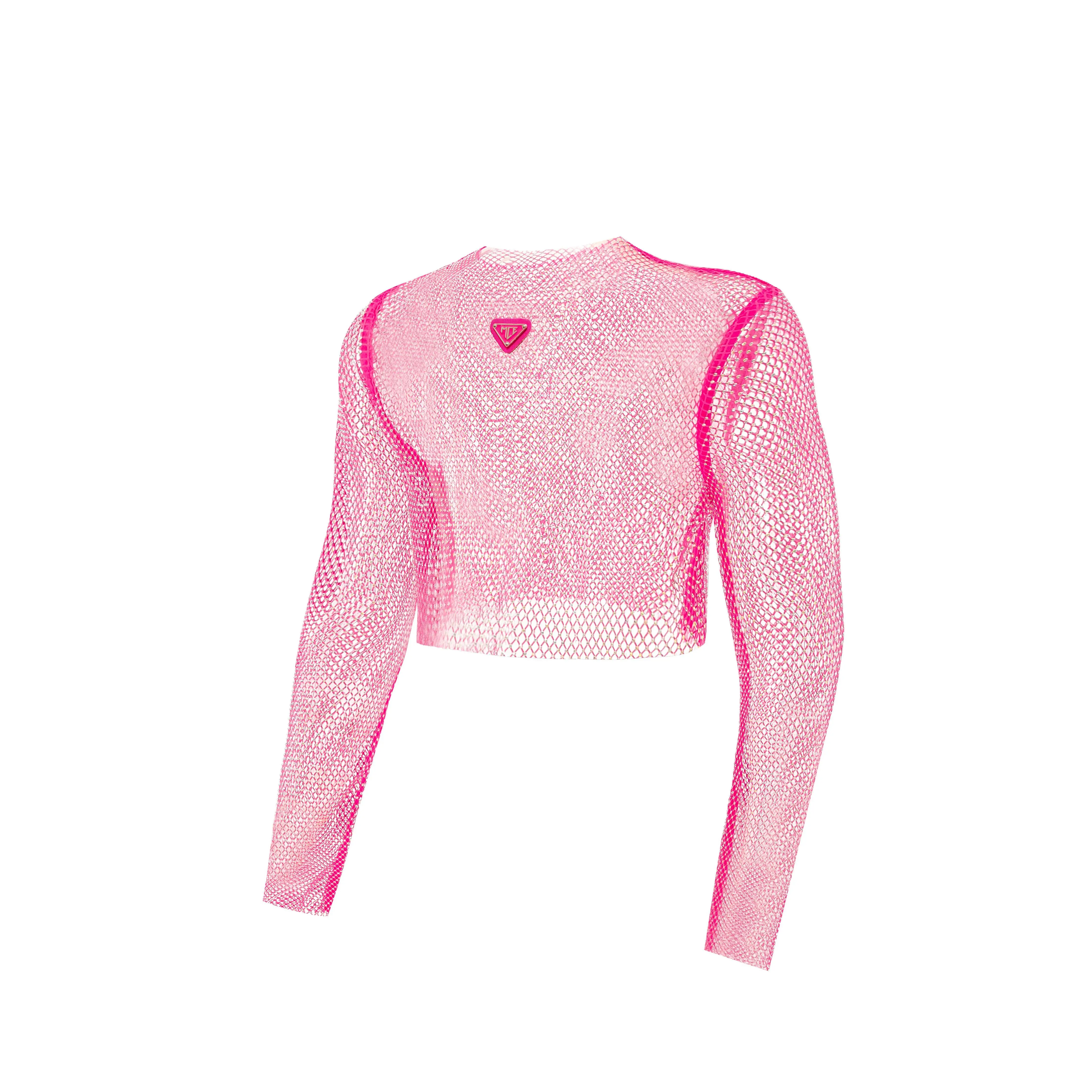 Malibu Michael rhinestone long sleeve crop top