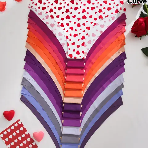 【Plus Size】 Heart Print Panty, Soft Comfy Breathable Seamless Knicker for Daily Wear, Women's Underwear for All Seasons, Women Underwear, Casual Soft Panties, Casual Elegant Underwear, Heart Pattern Brief, Fashion Breathable Underwear
