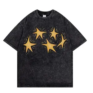 Vintage Washed Tee, Circle of Stars, Unisex Streetwear Distressed Tropical graphic tee