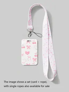 Y2K Style Cute Cherry Polyester Lanyard Keychain Set with ID Holder & Wristband, Perfect for Gym, USB, Badges, Casual Design