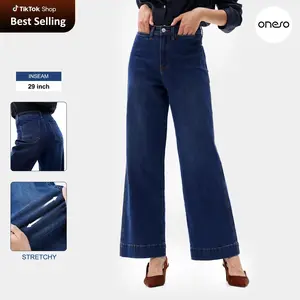 ONESO High-Rise Baggy Jeans Stretchy Wide Leg Women  Denim Trousers Deep Blue Wash Versatile Minimal Style Zip Fly Tummy Control Curve Hugging #TikTokShopHolidayHaul