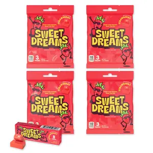 Sweet Dreams Center Filled Soft Chewy Candy Individually Wrapped, Gluten-Free Candies, Bulk Fruit Chews - Strawberry Flavor, 3 Sticks Per Bag, 8 Pieces Per Stick