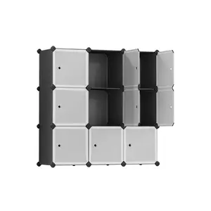 SONGMICS Cube Storage Organizer, Set of 16 Plastic Cubes, Shelving with Doors for Bedroom, Living Room, Black and White ULPC44HS