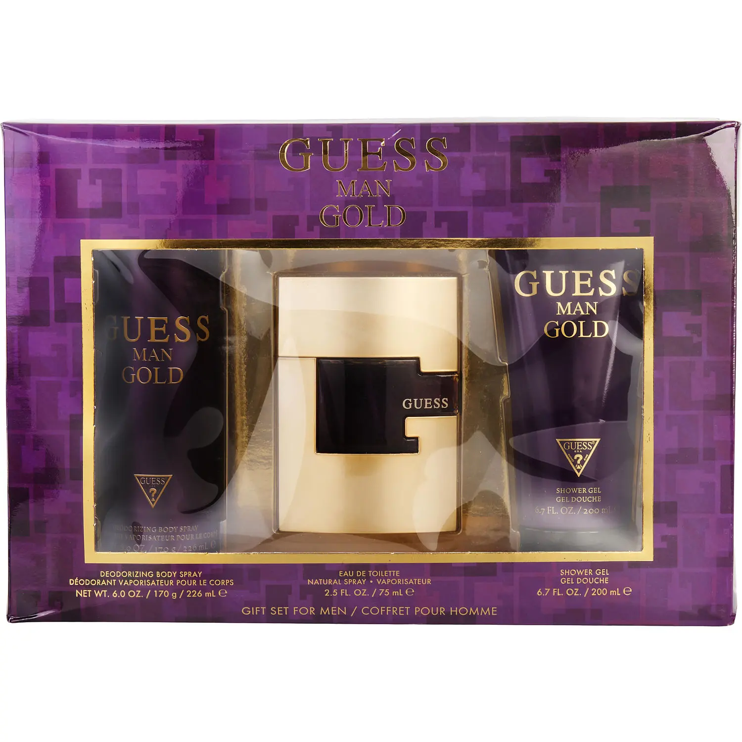 Guess Gold Set-Edt Spray 2.5 Oz & Body Spray 6 Oz & Shower Gel 6.7 Oz For Men