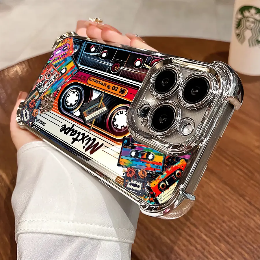 Retro cassette-shaped phone case, vintage trendy and fashionable, suitable for iPhone 17 16 15 14 13 12 11 X XS XSMAX,  Samsung four-corner shockproof transparent casual soft rubber phone protective case, a holiday gift for friends, family, and yourself