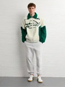 Trendy Fleece Jacket! Colorblock Coat, Embroidered Letters + Patchwork, Warm & Thermal, Street Style Cool Look