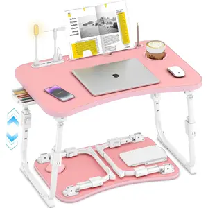 Lap Desk for Bed Adjustable Height, Foldable Bed Table with Storage Drawer, Tablet Slot & Cup Holder, Portable Laptop Stand for Bed & Sofa, Bed Desk for Adults & ,