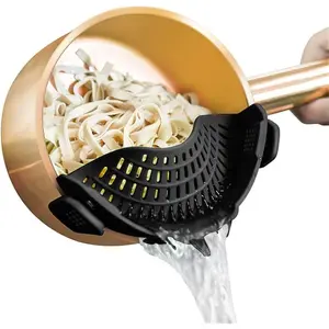 Clip On Strainer Silicone for All Pots and Pans, Pasta Strainer Clip on Food Strainer for Meat Vegetables Fruit Silicone Kitchen Colander