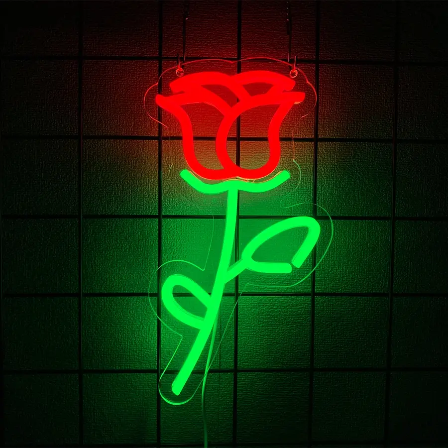 Red Rose Flowers LED Neon Lighted Sign Acrylic Back Panel Logo Neon Sign USB For Home Lighting Living Room Flowers Store Party Wedding Wall Art Decor Night Lamps Singboards LED Signs Ambient Lights