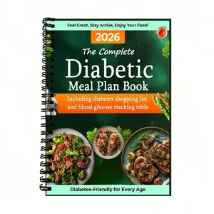 1 Notebook, Spiral Bound Planner, Menu Planner, Diabetes Recipe Planner and Food Chart Theme, with Diabetes Friendly Recipes and Three Meals Recipe Inner Page, with Record Information and Recipe Planning Functions, Suitable 5.5 * 8.3 Inches