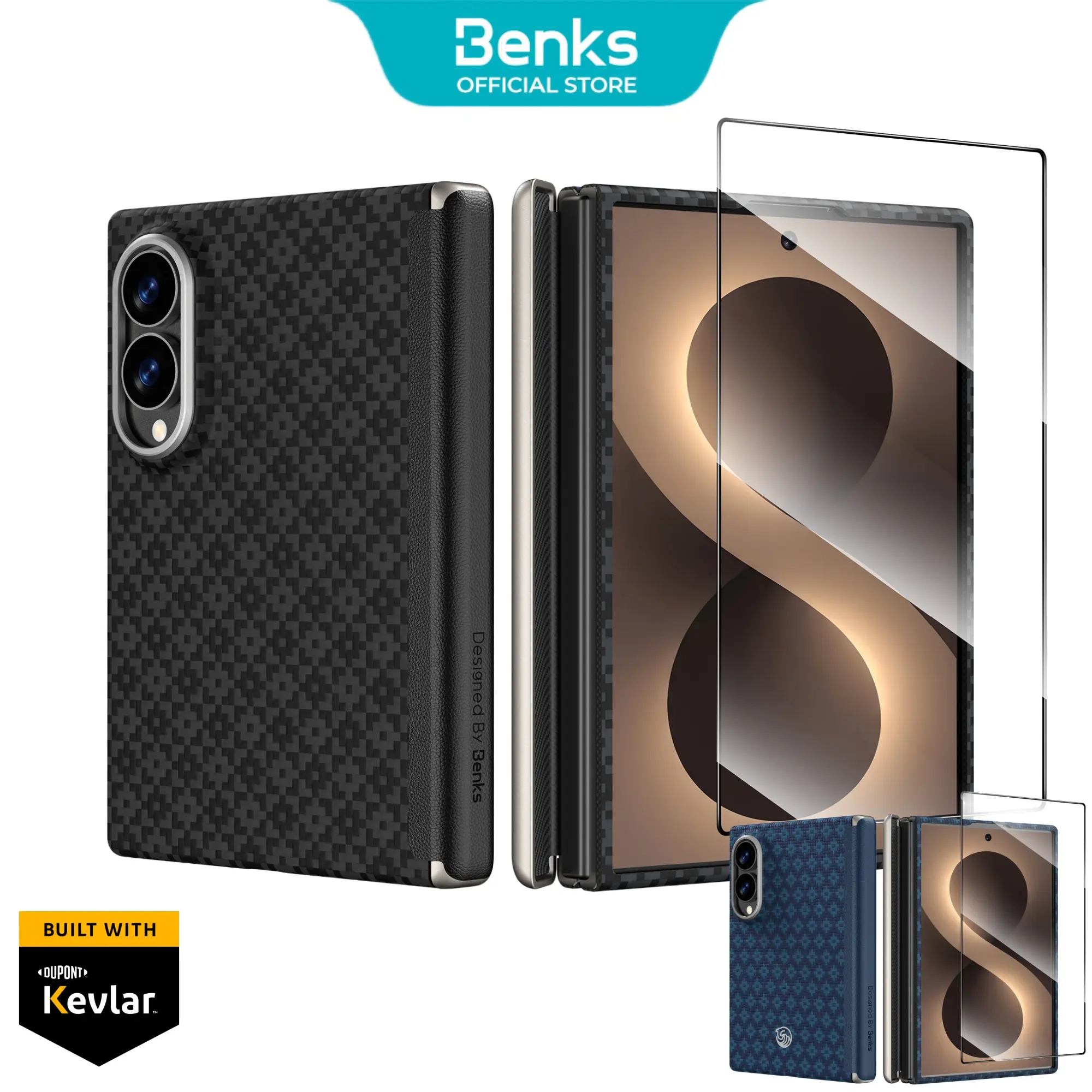 BENKS ArmorGrid Air Grand 3-in-1 Kit for Samsung Galaxy Z Fold 8, Kevlar Fiber Slim Cover with Hinge Protection, HD Screen Guard, MagSafe-Compatible, Wireless Charging-Ready Mobile Accessory