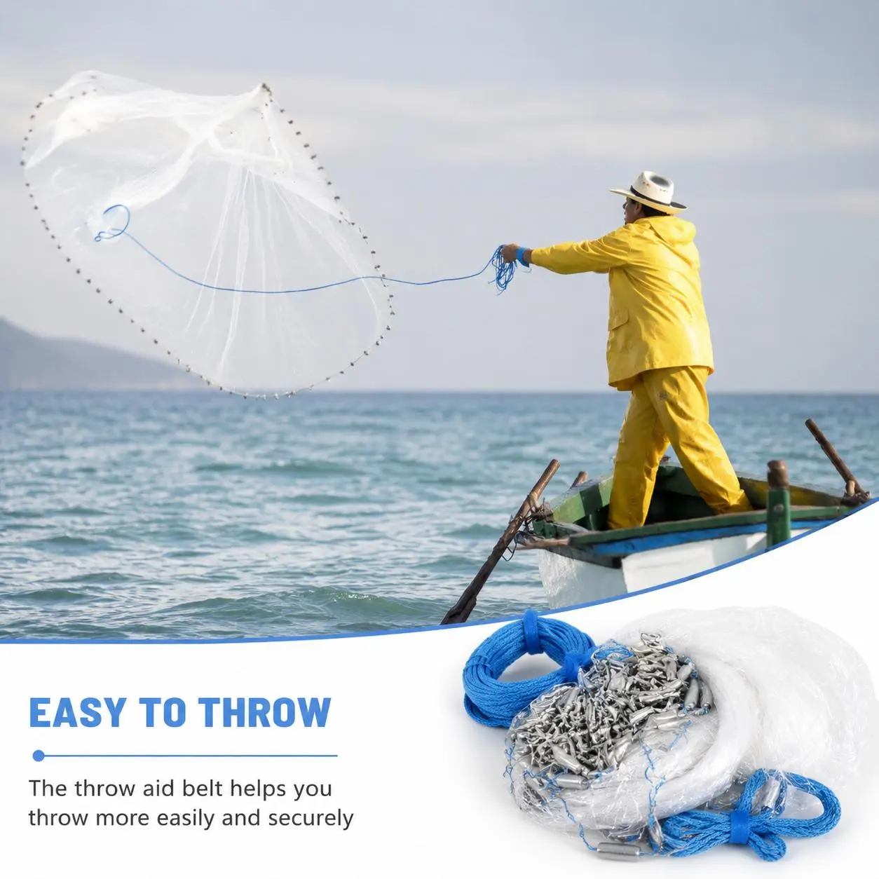 Hand Throw Cast Net, 6FT/8FT Radius Heavy Duty Monofilament with 3/8" Tear-Resist Mesh, Fast Sinking Tight Bottom Trap for Ocean and Trout Fishing-3331