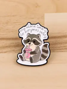 My Alone Time is for Everyone's Safety Cartoon Raccoon Enamel Brooch, Cute Animal Design, Elegant Women's Fashion Accessory, Perfect Gift for Friends and Colleagues, Durable Metal Pins