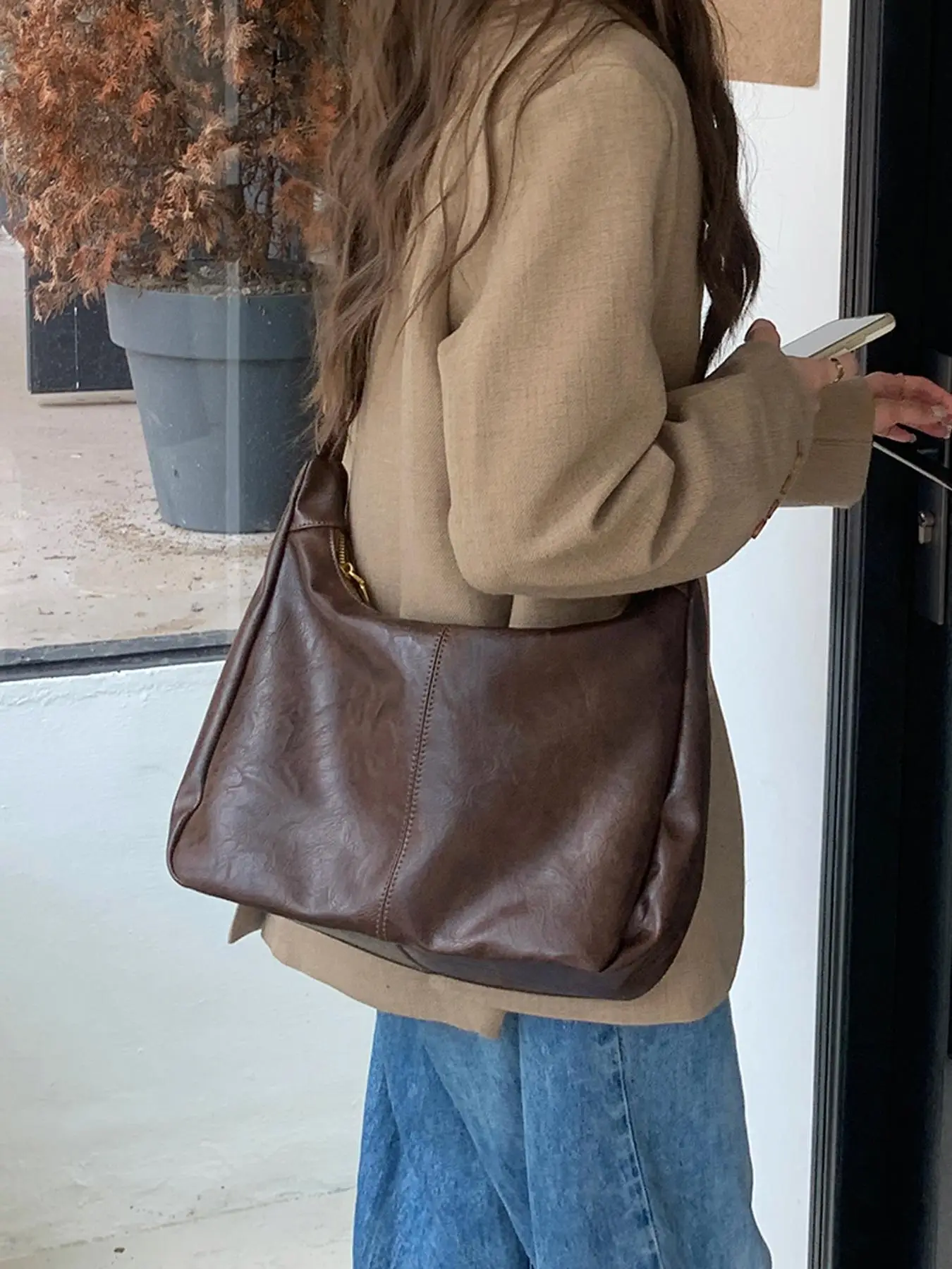 Women's Solid Color Shoulder Bag, Back To School, Fashionable Large Capacity Crossbody Bag for Daily Used, Casual Trendy Versatile High-quality Daily