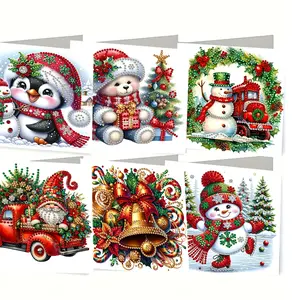 6-Piece Diamond Painting Christmas Cards Set, Diy Card Set, Santa & Snowman Designs, Perfect for Holiday Celebrations, Birthdays, and Special Occasions