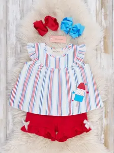 Star Popsicle Embroidered Striped Ruffle Outfit