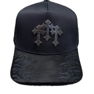 Hat In God We Trust Crosses BLK Crystal
