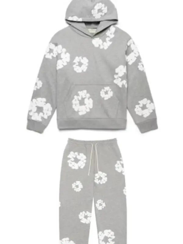Streetwear Hoodie and Sweatpants Cotton Wreath Floral Print Set in Multiple Colors & Sizes