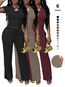 2026 Solid Color Round Neck Tee & Flare Leg Pants Loungewear, Casual Comfy Pyjama Set, Women's Sleepwear for All Seasons, Homewear, Pajama Set