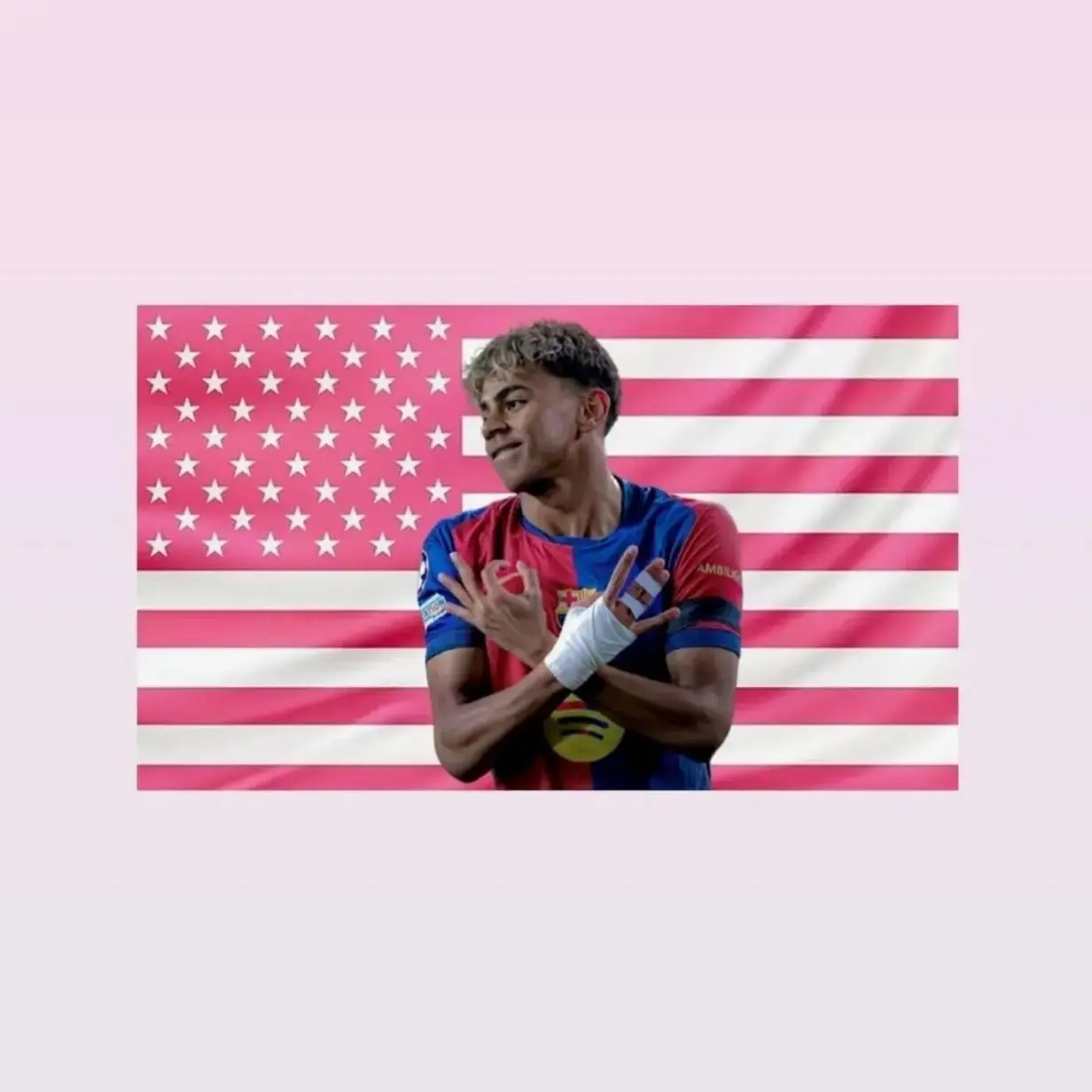 Lamine Yamal Pink American Flag Tapestry – Football Star Wall Art | Soccer Fan Decor | Aesthetic Pink Flag | Sports Room Gift, Gift For Him, Gift For Her.