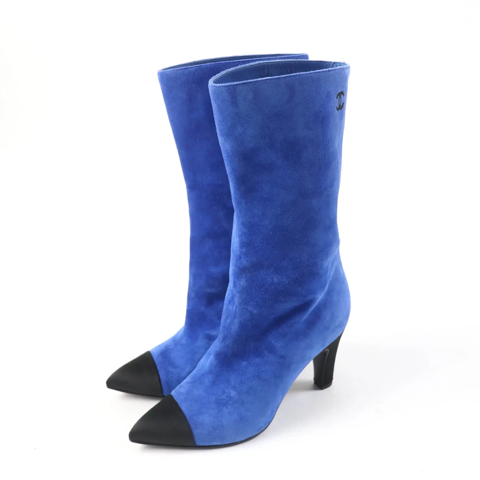 Pre-owned CHANEL Suede Small Leather Goods G33119 Gabrielle Coco Satin Short Boots