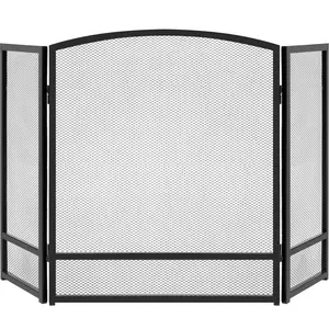 Best Choice Products 47.5x27.25in 3-Panel Steel Mesh Fireplace Screen, Spark Guard w/ Rustic Worn Finish