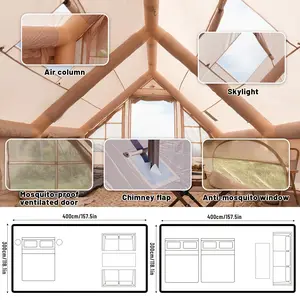 Large inflatable camping tent, with skylight, quick inflation and breathable mesh design, luxurious summer camping tent, with stove, quick setup inflatable camping tent, suitable for 4-6 person families, suitable for all seasons, essential camping equipme