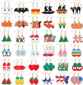 36 Pairs Holiday Earrings Variety Pack Halloween Christmas Fall Thanksgiving Gifts for Women Teacher Party Favors