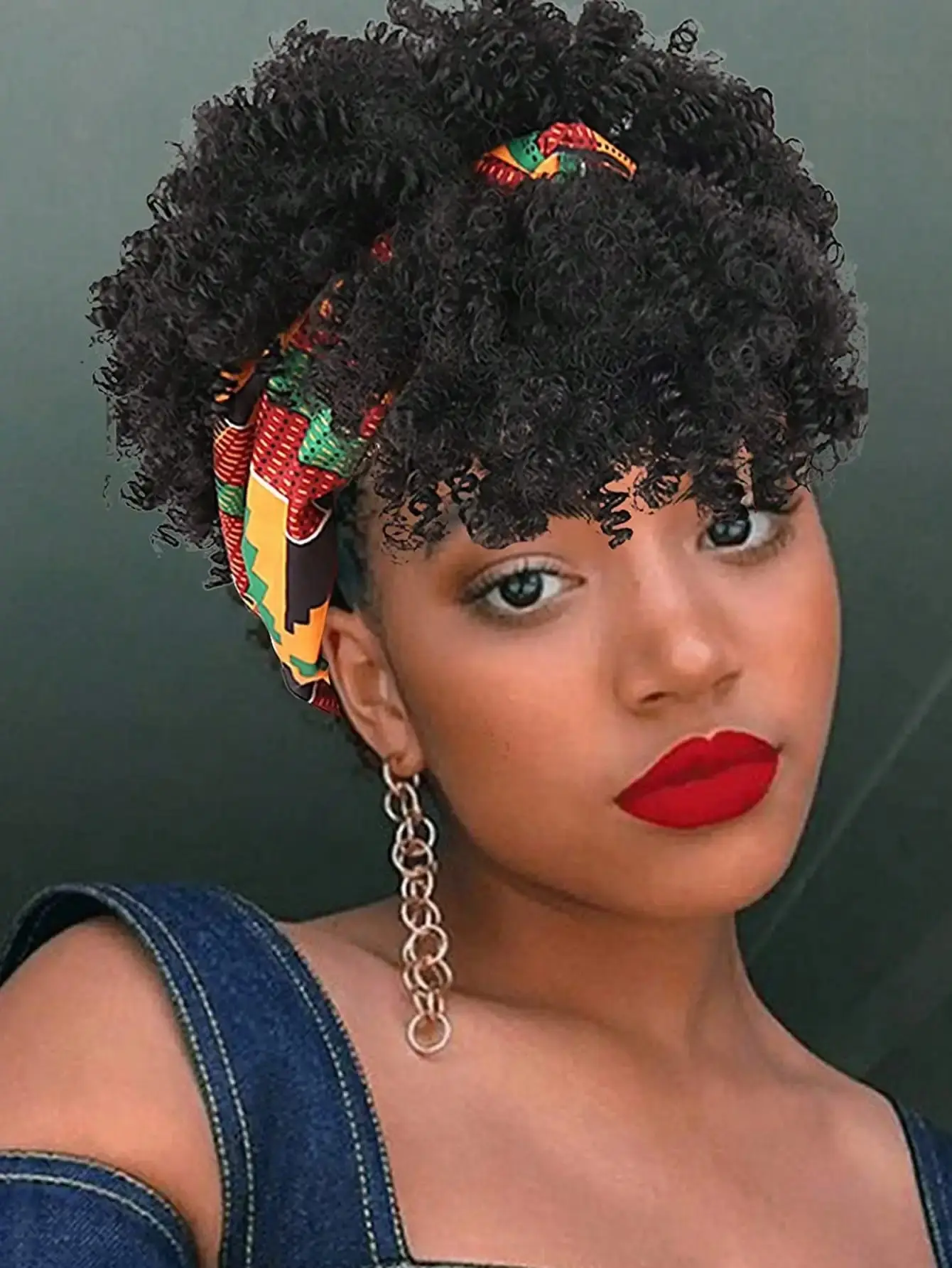 Curly Headwrap Wig for Female, Synthetic Hair Piece with Tassel Scarf, Glueless 2-in-1 Design for Daily Wear & Travel, Clip, Headscarf + Tassel