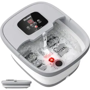 Collapsible Foot Spa with Heat, Bubble, Red Light, and Temperature, Foot Bath Massager with 8 Shiatsu Massage Rollers, Pedicure Foot Spa for Relaxation and Stress Relief
