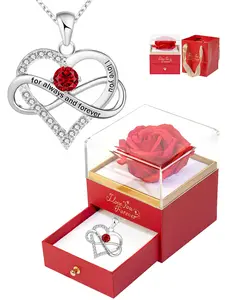 Women's heart-shaped infinity pendant necklace and rose gift box set, pendant engraved with 'I love you forever', Mother's Day and Valentine's Day gift, Exquisite jewelry gift, women's necklace, Heart design necklace
